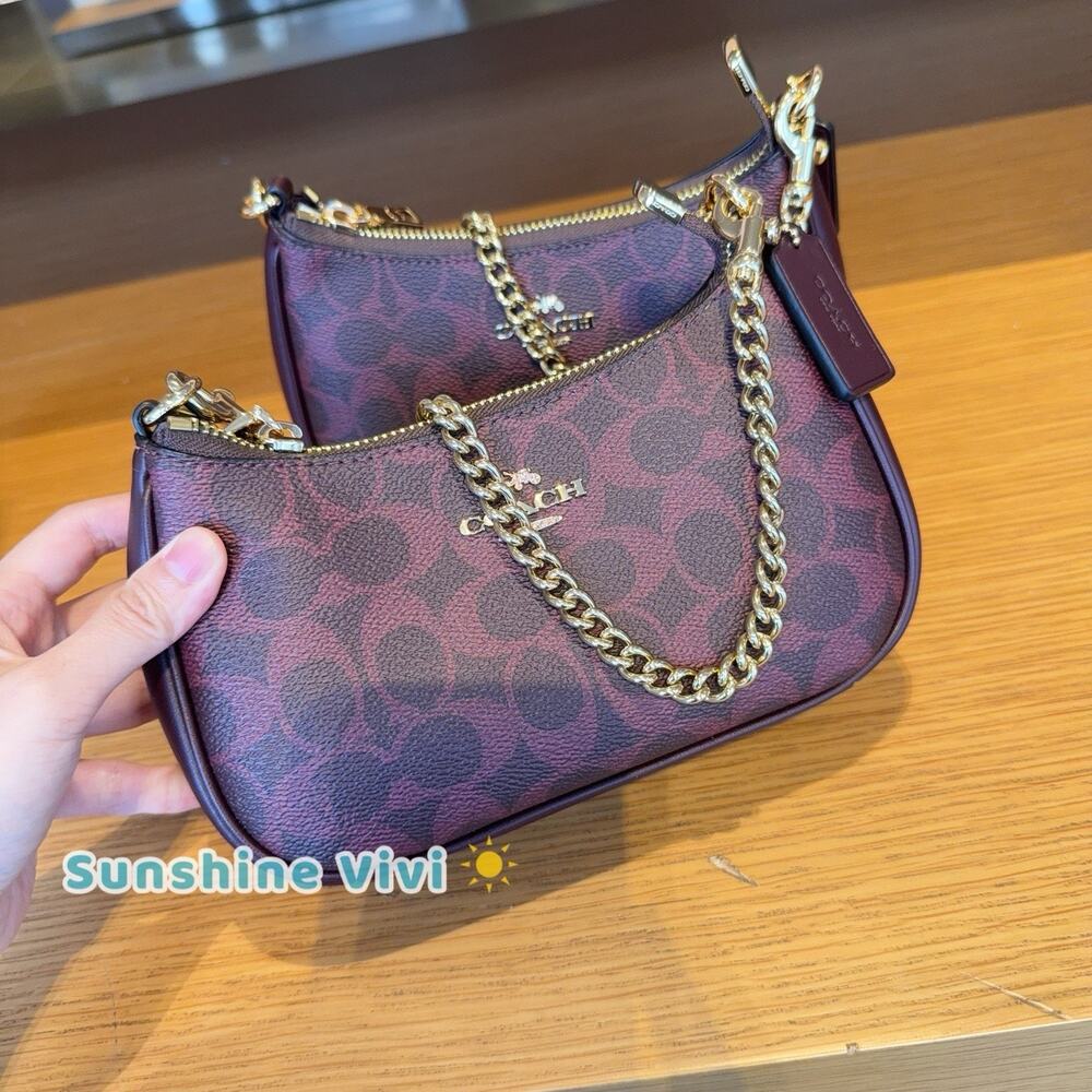 NWT Coach Teri Mini Crossbody Bag Signature Canvas CW323 Gold/Black Currant